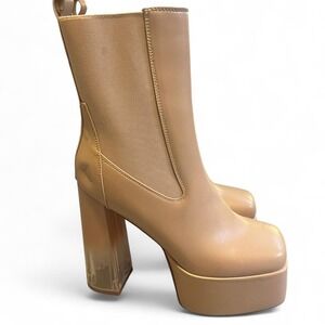 Dolls Kill Simmi London Tan block heel boots Going Out Retro 70's